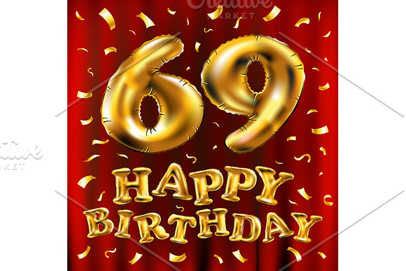 happy birthday 69 balloons gold in Graphics - product preview 5