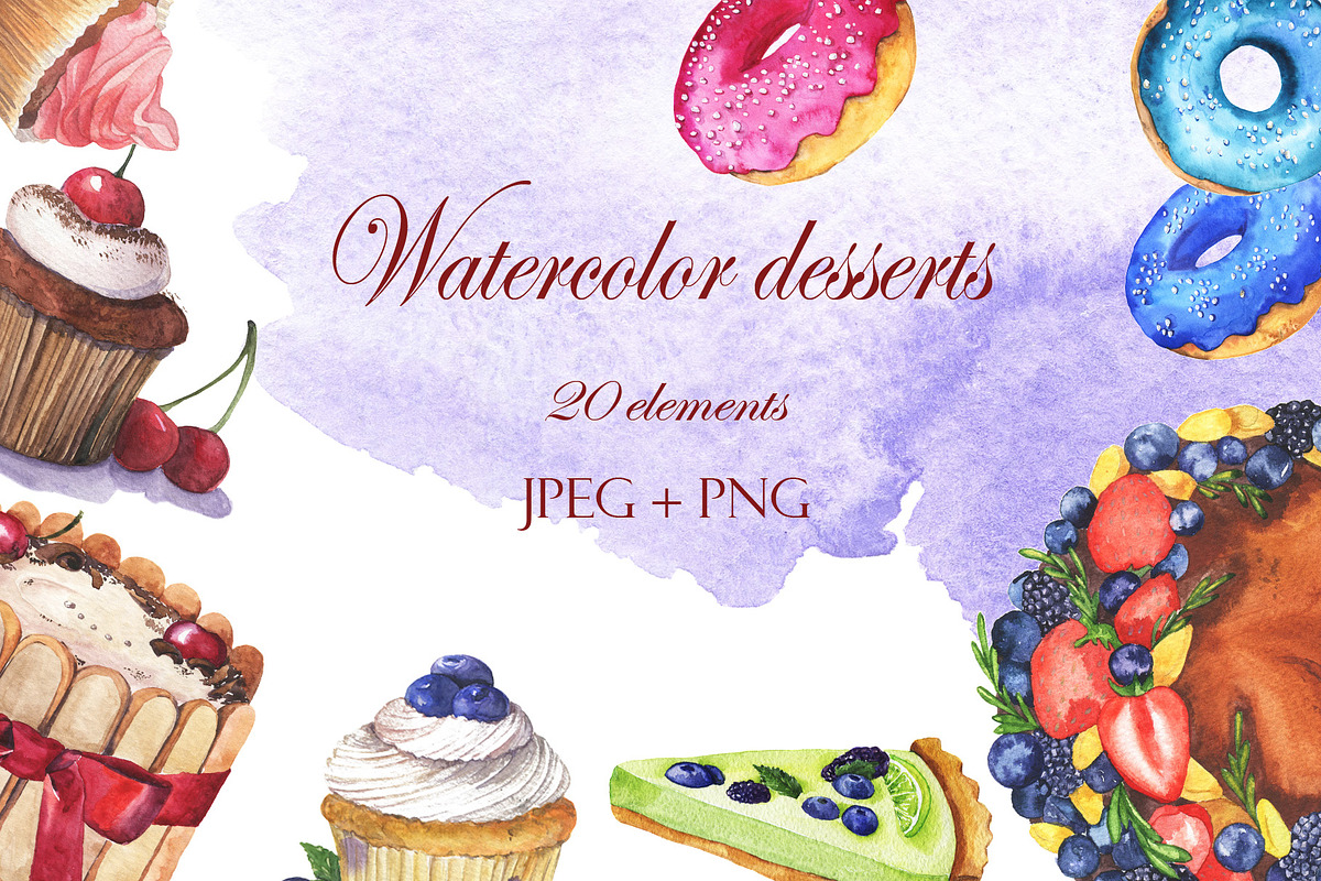 Watercolor desserts set in Illustrations - product preview 8