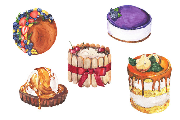 Watercolor desserts set in Illustrations - product preview 1