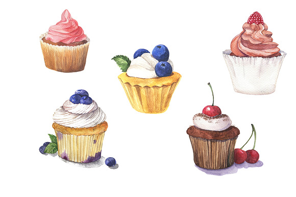 Watercolor desserts set in Illustrations - product preview 2