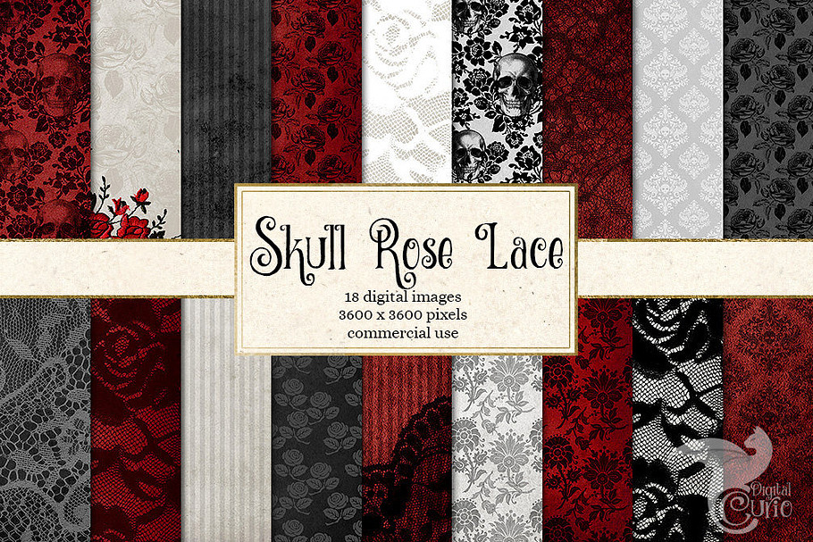 Skull Rose Lace Digital Paper