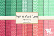 Pink and Mint Linen Digital Paper