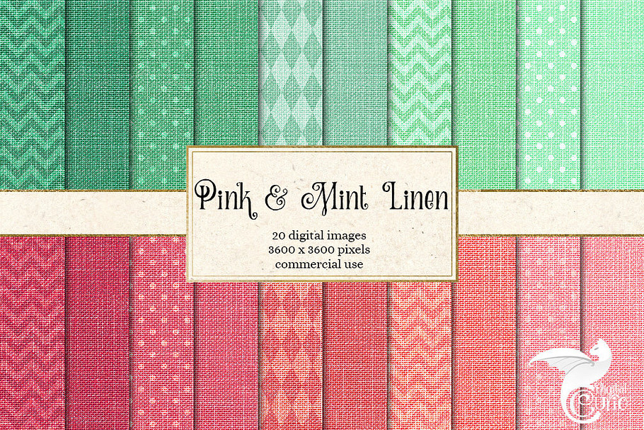 Pink and Mint Linen Digital Paper in Textures - product preview 8