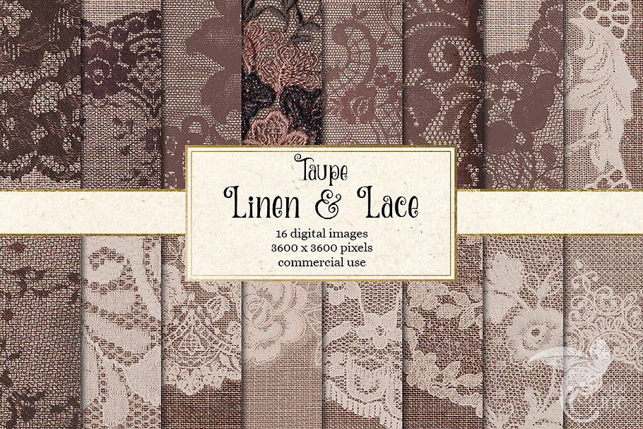 Taupe Linen and Lace Digital Paper