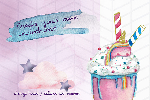 Chubby Unicorn Party Clipart in Illustrations - product preview 1