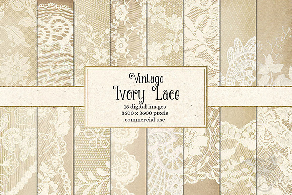 Vintage Ivory Lace Digital Paper in Textures - product preview 4