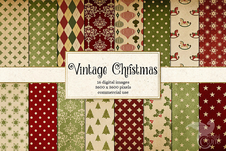 Vintage Christmas Digital Paper in Textures - product preview 8