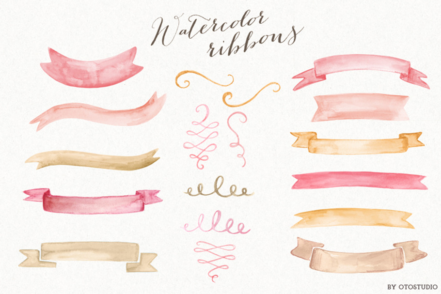 Watercolor Ribbons & Ornaments in Illustrations - product preview 8