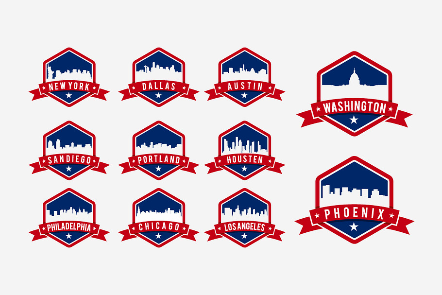 America City Skyline in badge logo in Illustrations - product preview 8