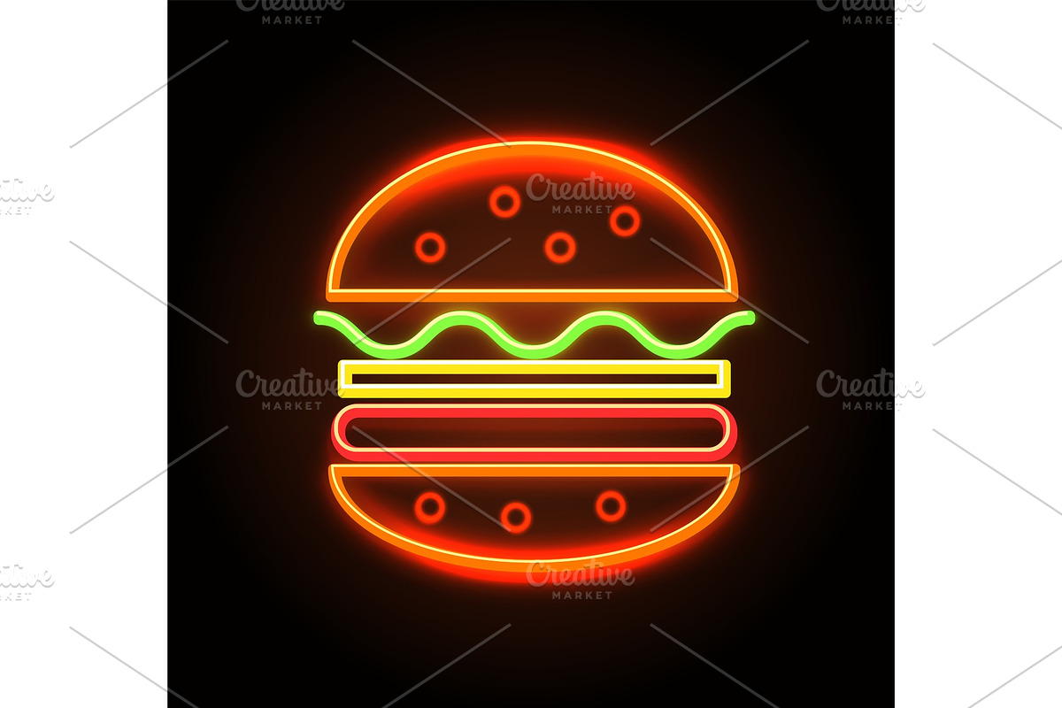 Cheeseburger Neon Sign Poster Vector Illustration in Illustrations - product preview 8