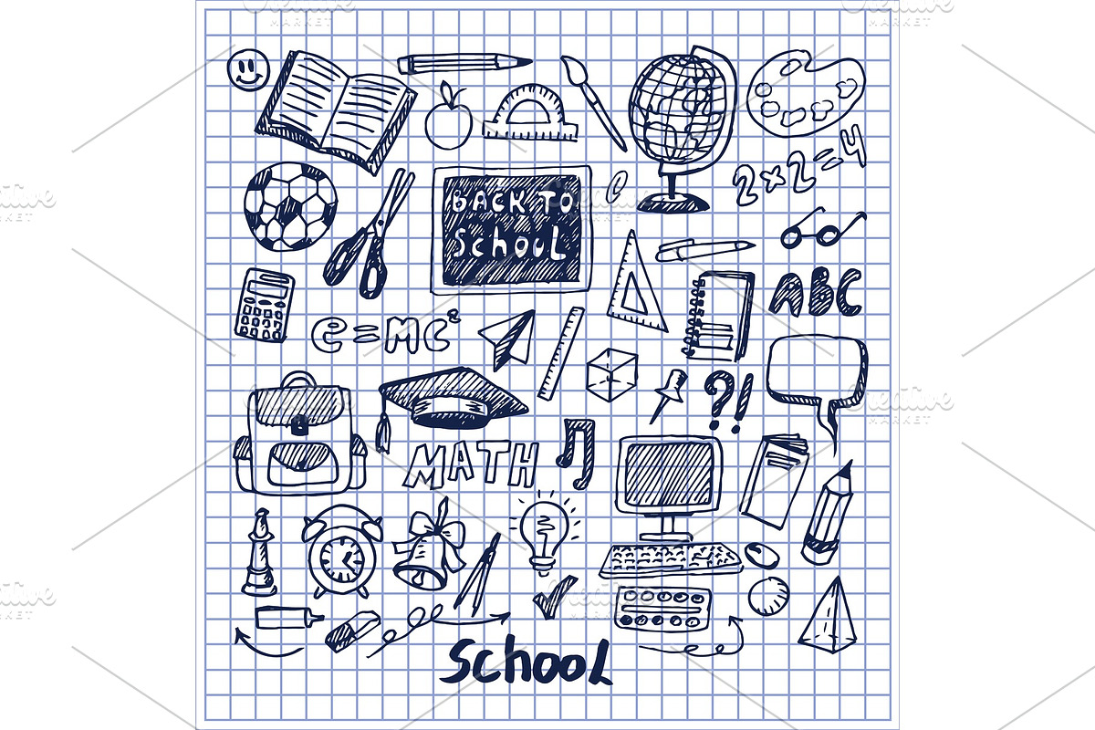 Set of School Stuff Hand Drawn Vector Illustration in Illustrations - product preview 8