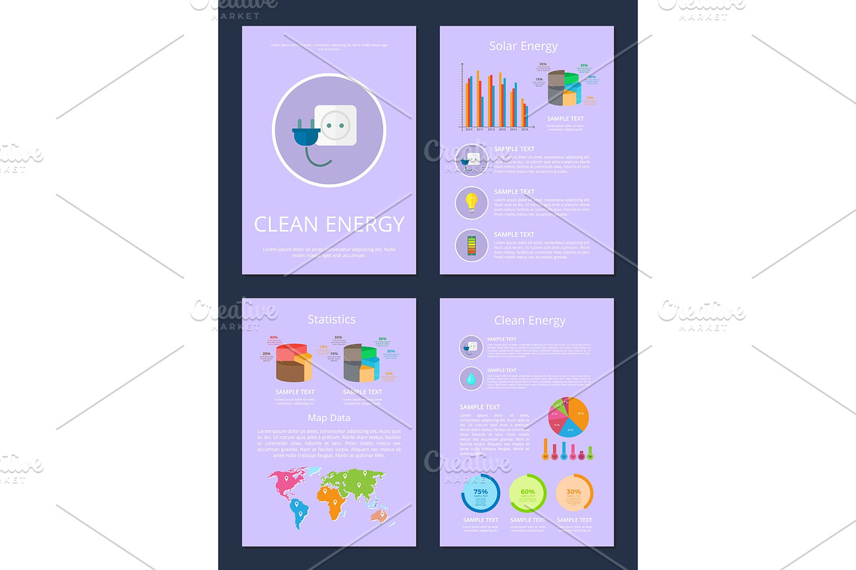 Four Clean Solar Energy Statistics Map Data Cards in Illustrations - product preview 8