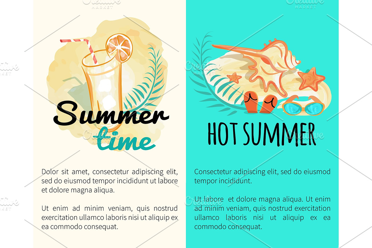 Summer Time Hot Vacation Posters with Attributes in Illustrations - product preview 8