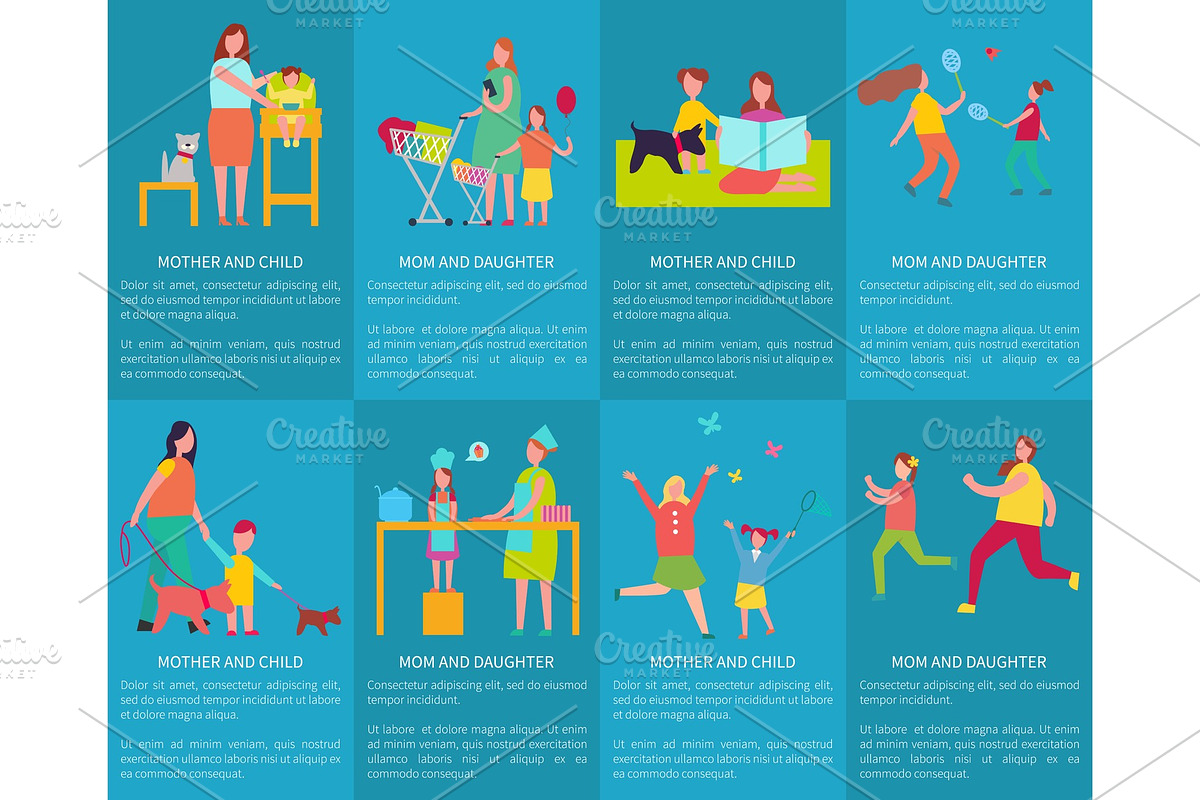Mom and Daughter, Mother with Child Vector Posters in Illustrations - product preview 8