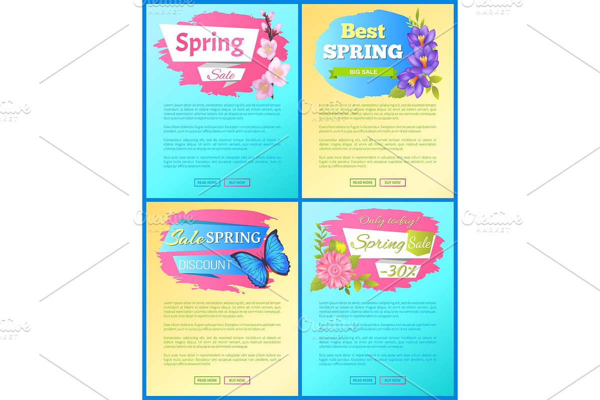 Color Spring Sale Posters Set Discount Butterflies in Illustrations - product preview 8
