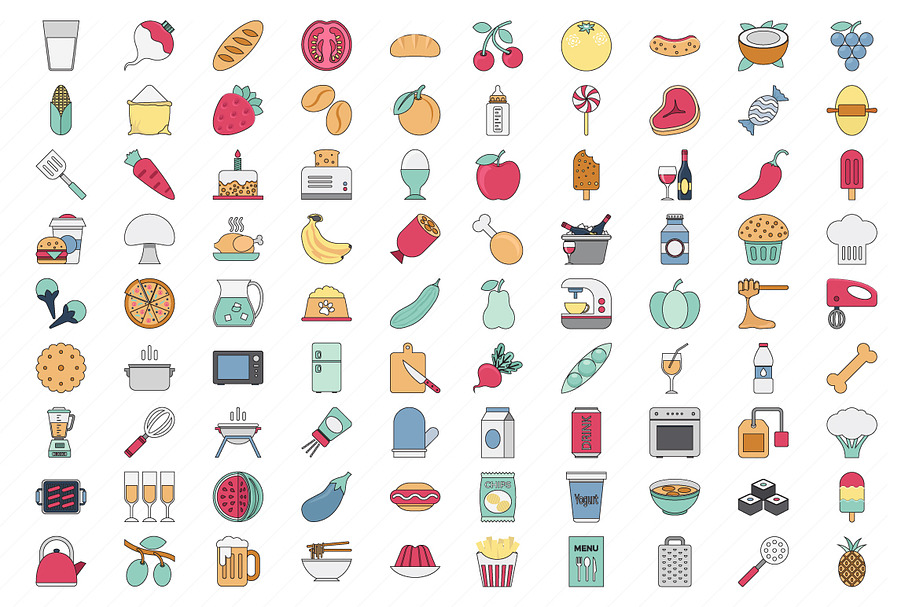 100 Food Vector Icons Set