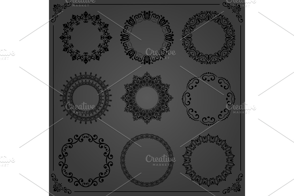Vintage Set of Vector Round Elements in Patterns - product preview 8