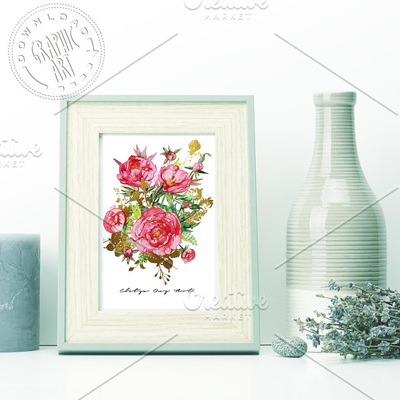 Bouquet Watercolor Peony Prints  in Illustrations - product preview 1