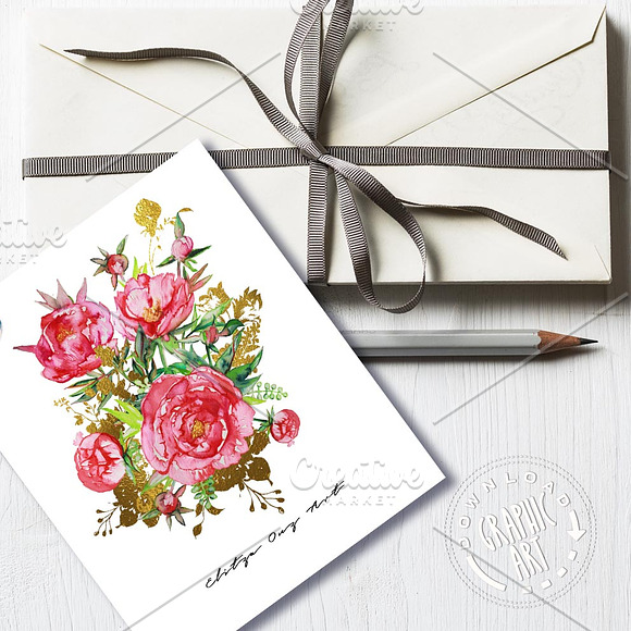 Bouquet Watercolor Peony Prints  in Illustrations - product preview 2