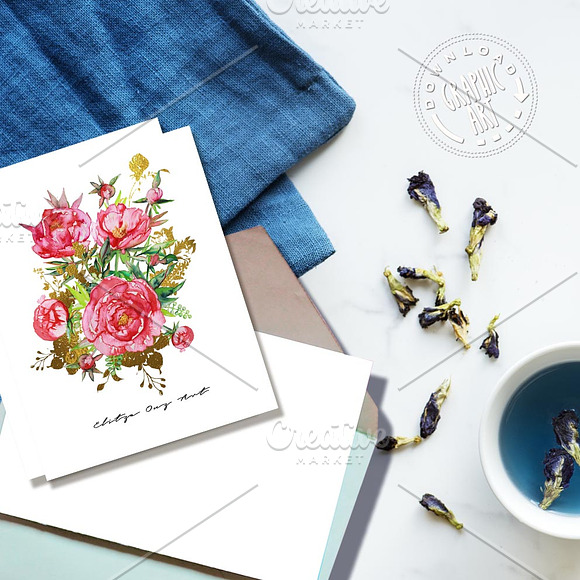 Bouquet Watercolor Peony Prints  in Illustrations - product preview 3