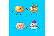 Vector colored hand drawn macaroons with faces