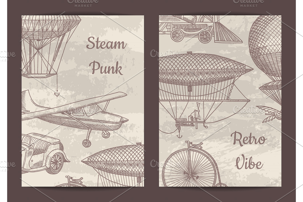 Vector card, flyer or brochure template for steampunk in Graphics - product preview 8