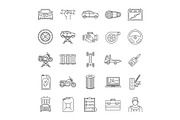 Auto workshop linear icons set
