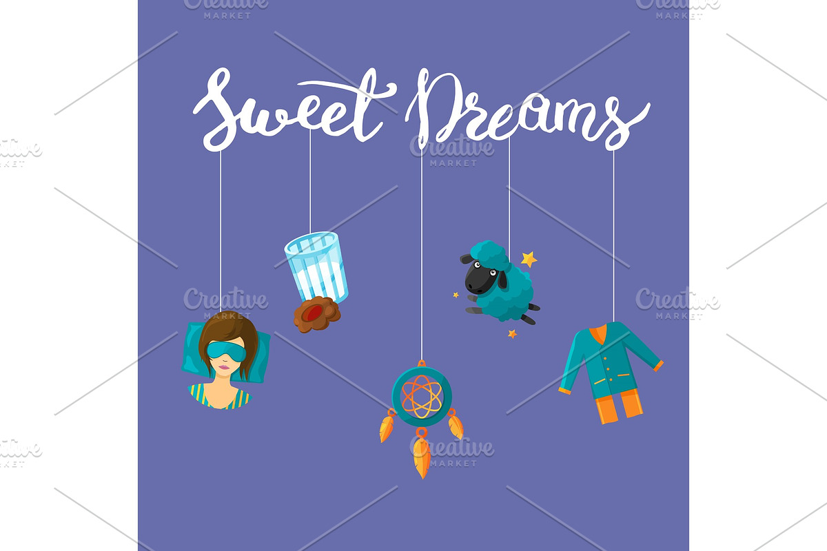 Vector background with cartoon sleep elements hanging in Graphics - product preview 8