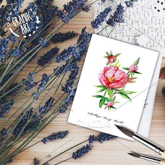 Rose Peony Watercolor Prints in Illustrations - product preview 2
