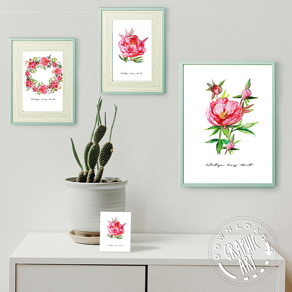 Rose Peony Watercolor Prints in Illustrations - product preview 4