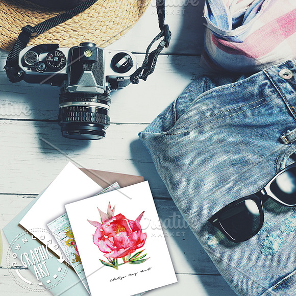 Rose Peony Watercolor Prints in Illustrations - product preview 1