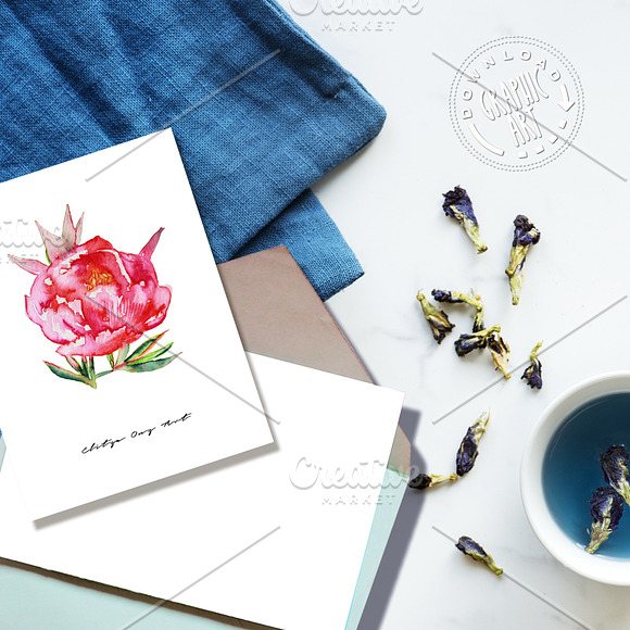 Rose Peony Watercolor Prints in Illustrations - product preview 5