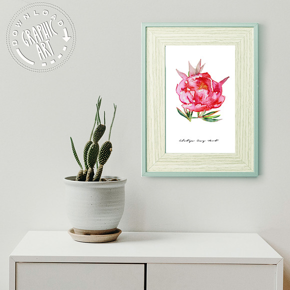 Rose Peony Watercolor Prints in Illustrations - product preview 6
