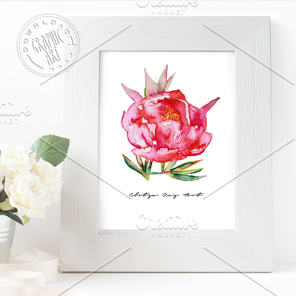 Rose Peony Watercolor Prints in Illustrations - product preview 7