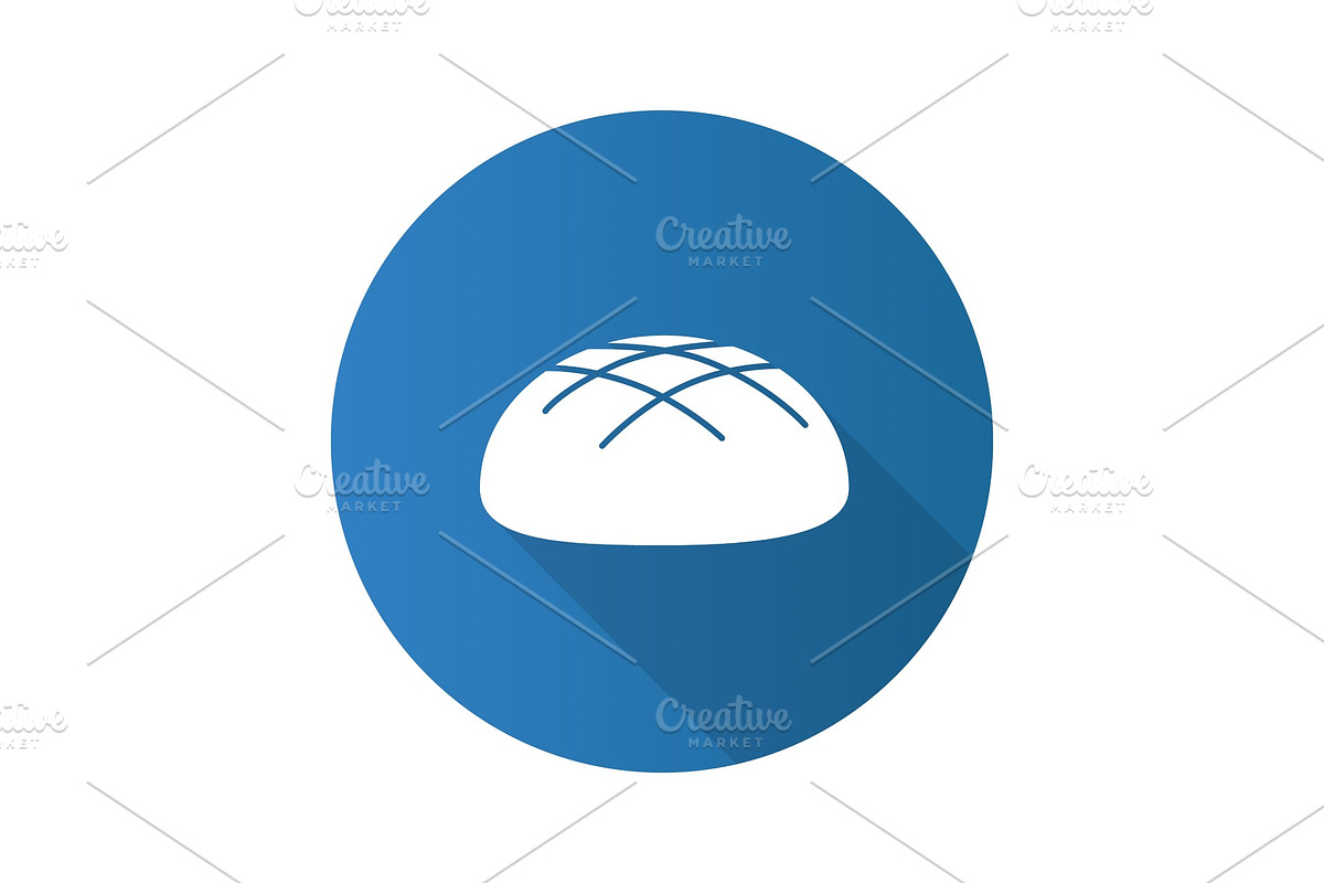 Round rye bread loaf flat design long shadow glyph icon in Graphics - product preview 8