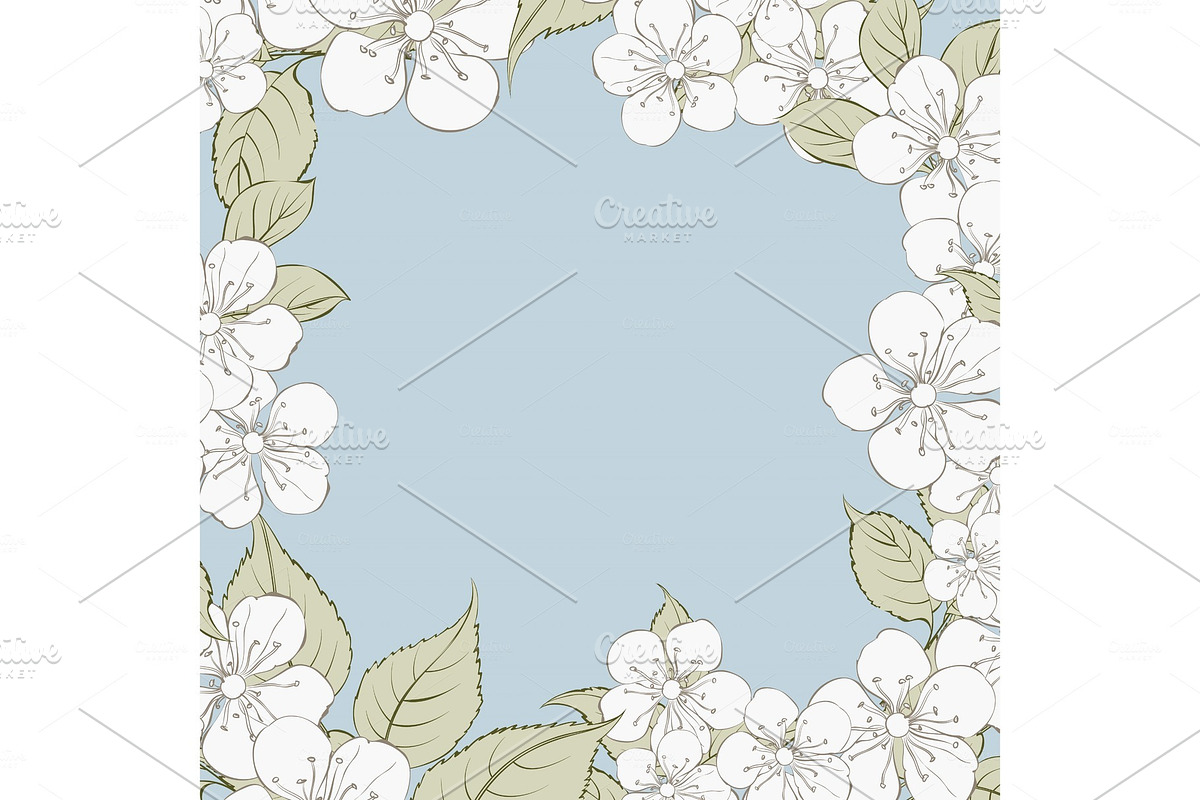 Blooming sakura rectangle frame. in Illustrations - product preview 8