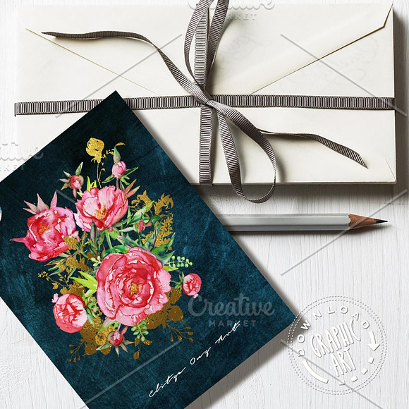 Bouquet Watercolor Peony Prints in Illustrations - product preview 1