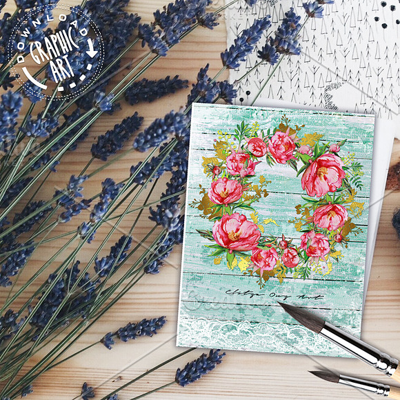 Peony Wreath Watercolor Print in Illustrations - product preview 2