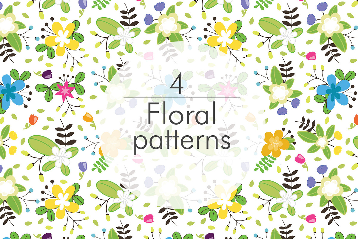 Floral seamless pattern 4 colors in Patterns - product preview 8