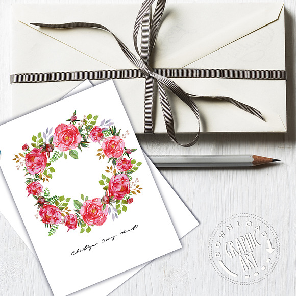 Peony Wreath Romantic Print in Illustrations - product preview 4