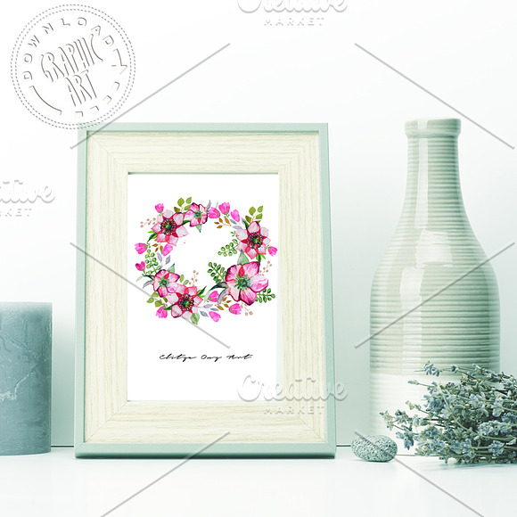 Wreath Watercolor Print in Illustrations - product preview 2