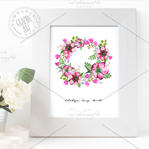 Wreath Watercolor Print in Illustrations - product preview 4