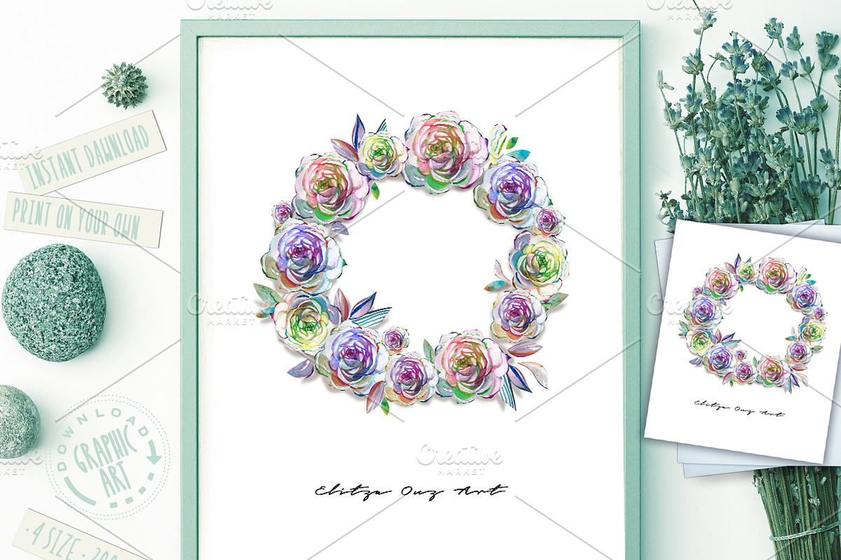 Wreath Watercolor Print in Illustrations - product preview 8