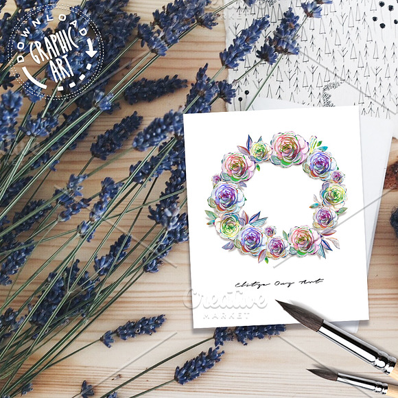 Wreath Watercolor Print in Illustrations - product preview 2