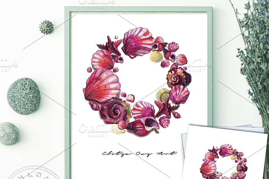 Seashell Wreath Printable Wall Art in Illustrations - product preview 8
