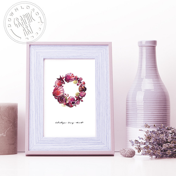 Seashell Wreath Printable Wall Art in Illustrations - product preview 2