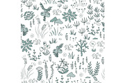 Vector modern floral seamless pattern with northern flora elements. Tundra, nordic design.