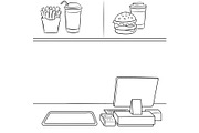 Fast food restaurant coloring book vector