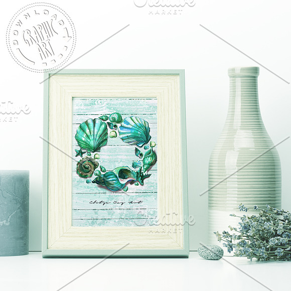 Seashell Wreath Printable Wall Art in Illustrations - product preview 3