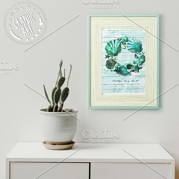 Seashell Wreath Printable Wall Art in Illustrations - product preview 4